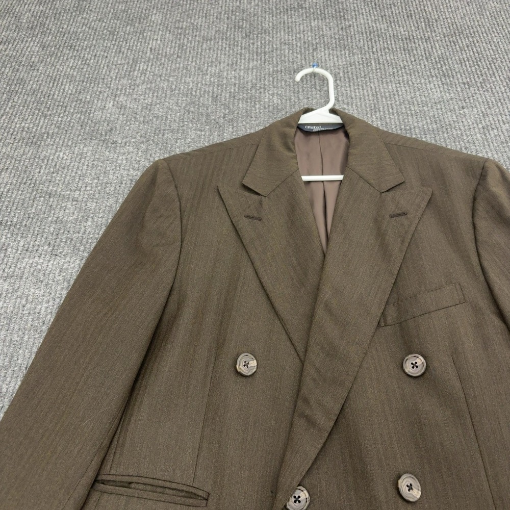 Vintage Polo Ralph Lauren Blazer Mens 41 Brown Virgin Wool Double Breasted - Picture 3 of 13